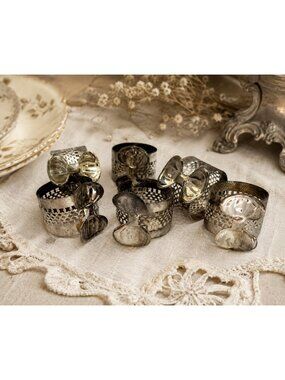 Vintage Silver Plated 1” Bow Tie Napkin Rings Lot of 6 Ornate Cottagecore Pretty